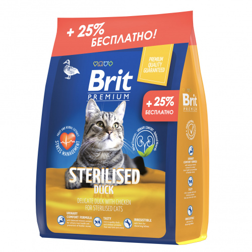 BRIT Premium д кошек стерил Утка курица 2кг+500г