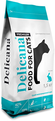 Delicana сухой д кошек 1,5кг Кролик