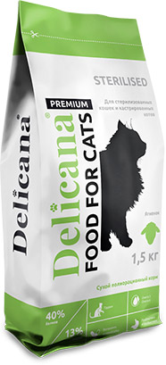 Delicana сухой д кошек стерилиз. 1,5кг с ягненком