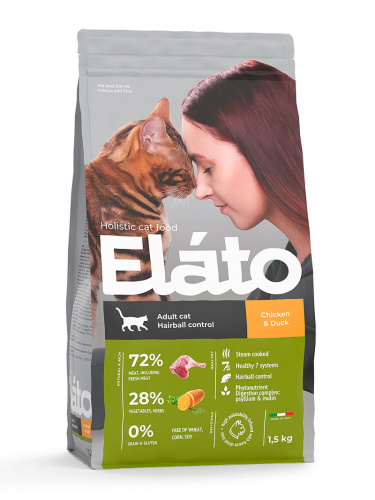 Elato Holistic д кош Курица Утка Hairball 1,5кг